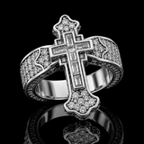 Christian Cross Statement Ring with 5A+ Cubic Zirconia – Silver & 14K Gold Plated - side view