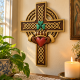 Hand-Carved Beechwood Celtic Claddagh Wall Cross – Irish Christian Faith Home Décor