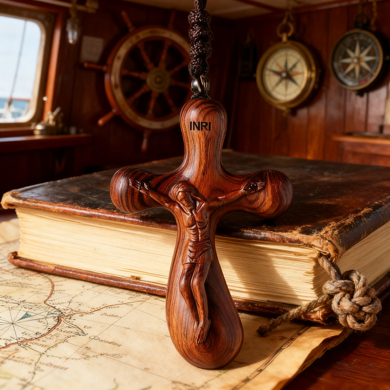 Bgcopper Rosewood Crucifix of Jesus' Passion (Necklace & Car Charm Options)