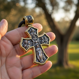 Holy Family of Mary Sacred Heart of Jesus IHS Double-Sided S925 Sterling Silver Cross