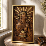 Hand-Carved Sacred Heart of Jesus Beechwood Wall Plaque – Catholic Prayer Corner Decor - design detail