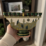 Jerusalem Skyline Hanukkah Menorah – Cloisonné Enamel Judaica Candle Holder