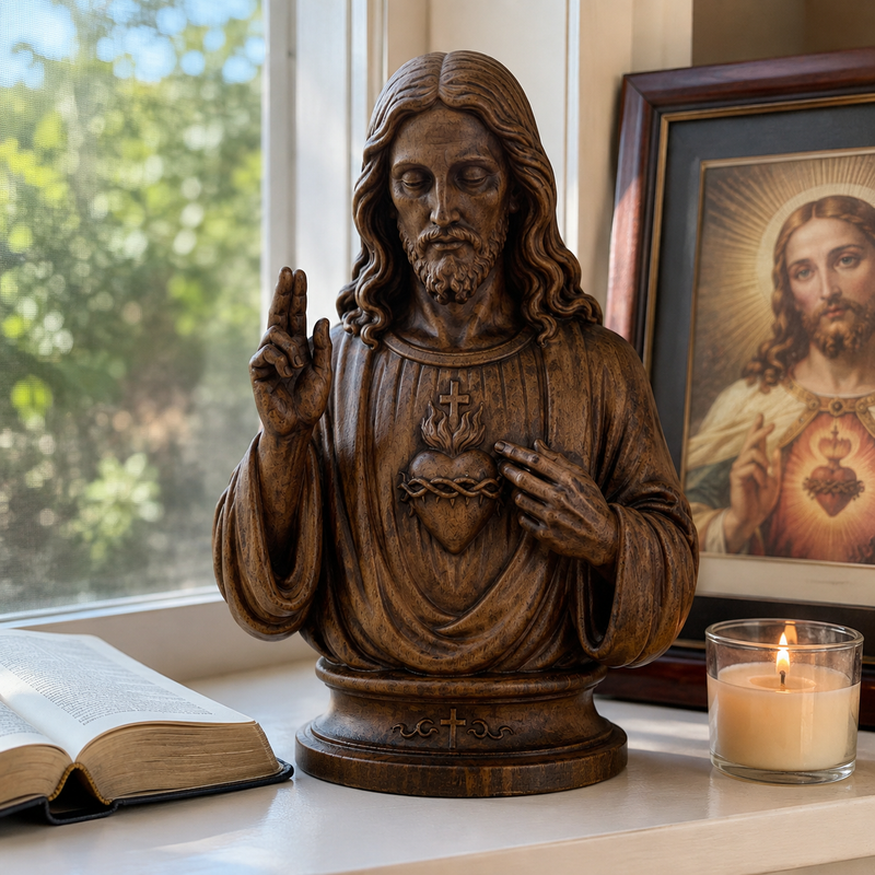 Sacred Heart of Jesus cypress wood statue size reference