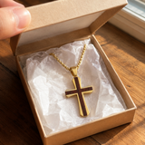 Christian Cross Necklace – Solid Rosewood & Titanium Steel Faith Pendant