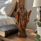 Hand Carved Sacred Heart of Jesus Virgin Mary Wooden Tabletop Ornament