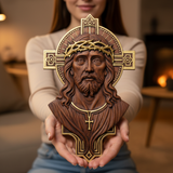 Jesus Christ Wood Carving: Crown of Thorns and Cruciform Halo | Sacred Home Blessing