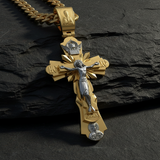 Gold-Plated Copper Crucifix Pendant with Jesus Christ and Religious Figures