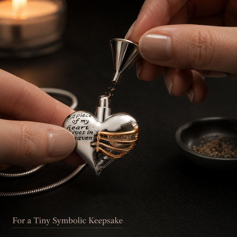Small funnel adding a symbolic keepsake into the memorial pendant