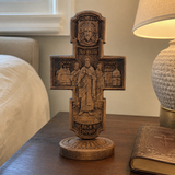 Double-Sided Icon Wood Carving ✝️ | Hand-Carved Crucifix & Saints Beechwood Wall Art