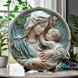 Christian Holy Family Relief Decorative Plaque - 8 Inch / 12 Inch Aluminum Waterproof Religious Wall Art (with Mounting Accessories)