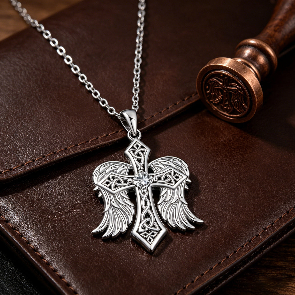 Cross Faith Protection Celtic Knot Winged Cross Necklace – Faith, Protection & Angelic Grace ...