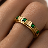 Hand-Set Emerald CZ Spinner Ring – Luxury Rotatable Stainless Steel Band - product view