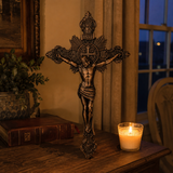 Wood carving of the Cross of the Order of Saint Benedict - with base
