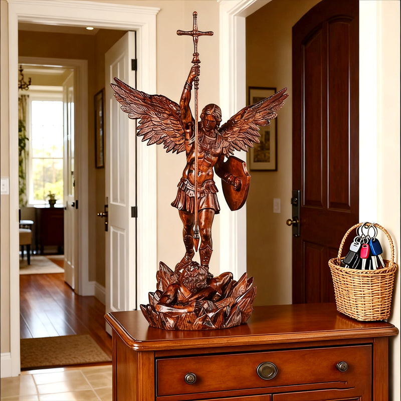St. Michael the Archangel - Hand Carved Boxwood Sculpture - Spiritual Guardian for Prayer Spaces