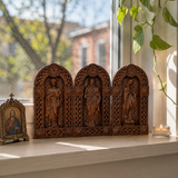 Holy Family Jesus Mary Joseph Arched Wooden Statue Set Tabletop Display