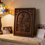 Beechwood Holy Family Wall Hanging: Carving Devotion in Wood, Bringing Sacred Warmth