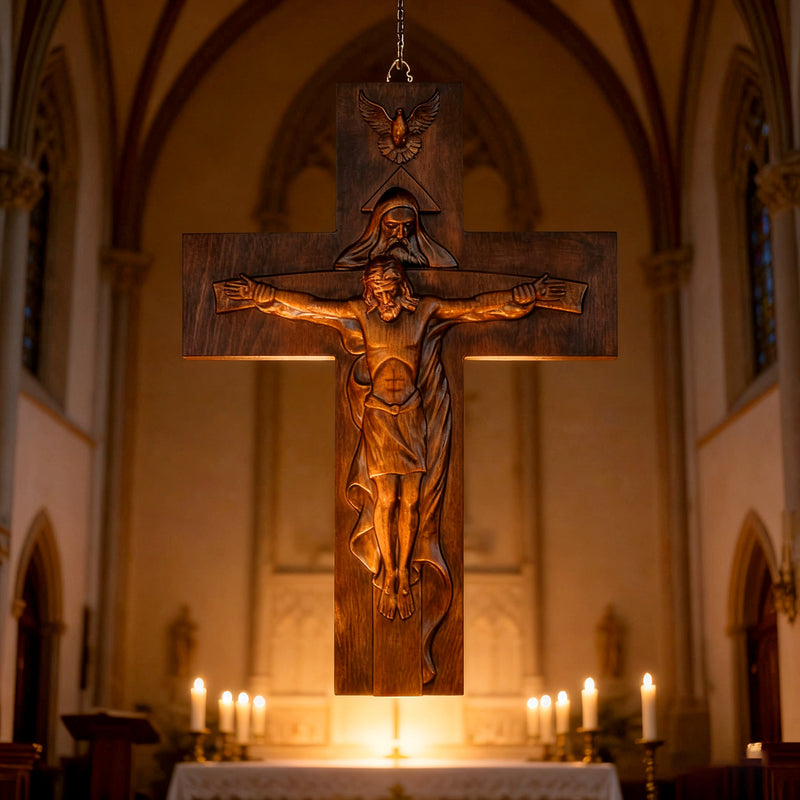 Bgcopper Holy Trinity Crucifix Wood Decor