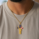Statue of Liberty & American Flag Cross Pendant Necklace