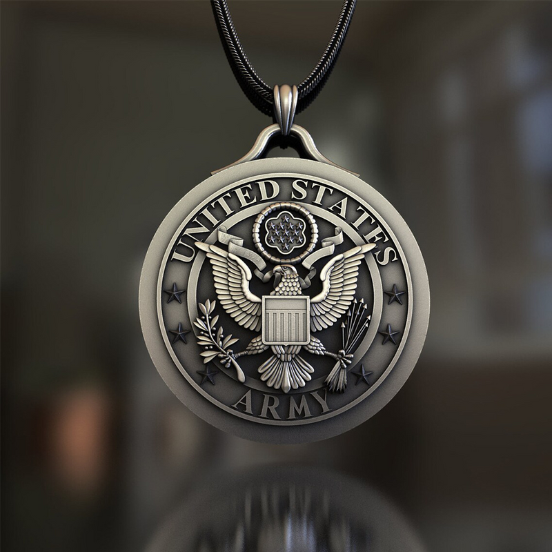 American Eagle G.I. Badge Commemorative Coin Pure Pewter Pendant Necklace