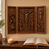 The Life of Christ Hand-Carved Beechwood Triptych – From Nativity to Resurrection Glory