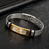 Men’s Christian Cross Mesh Bracelet – Stainless Steel Faith Wristband in Gold or Black