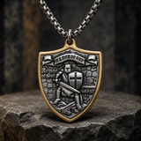Two-Tone Armor of God Crusader Knight Protection Shield Stainless Steel Necklace