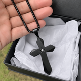 Faceted Eight Point North Star CZ Inlay Stainless Steel Cross Necklace