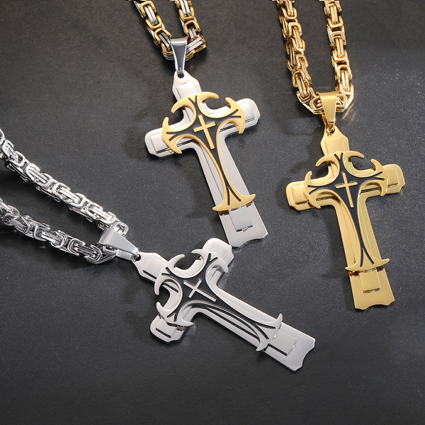 Triple Stainless Steel Cross Necklace
