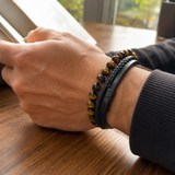 Triple Strand Natural Tiger Eye & Lava Rock Braided Leather Men’s Bracelet