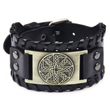 Viking Bracelet Adjustable Bangle - Mens Leather Bracelet Handmade with Nordic Amulet - Celtic Pagan Jewelry of Talisman (Kolovrat Silver)