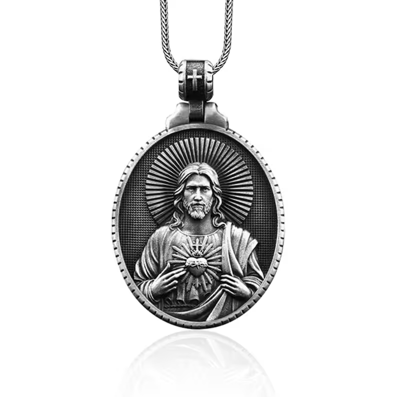 Pure Tin Jesus Christ with Sacred Heart Necklace