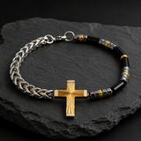 Two-Tone Cross & Natural Stone Bracelet