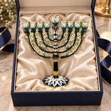 Vintage Floral Enamel Hanukkah Menorah – 9 Branch Candle Holder