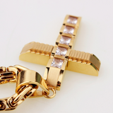 Regal Byzantine Chain Baguette Zircon Cross Pendant Necklace