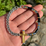 Two-Tone Cross & Natural Stone Bracelet