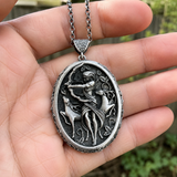 Artemis Greek Goddess Pendant Necklace, Vintage Pure Tin Mythology Necklace