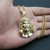Jesus Pendant in Titanium Steel, Gold Plated and Diamonds