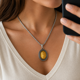 Two‑Tone Titanium Steel Jesus Portrait Oval Medal Necklace