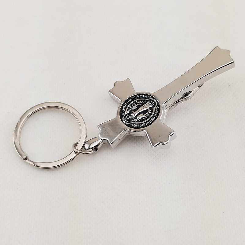 Jesus St. Benedict Stainless Steel Cross Keychain