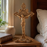 Wood carving of the Cross of the Order of Saint Benedict - with base