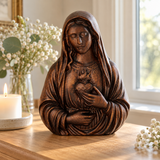 Hand-Carved Immaculate Heart of Mary Wooden Statue – Blessed Virgin Mary Religious Decor, Symbol of Love, Faith & Divine Protection | Christian Prayer Gift