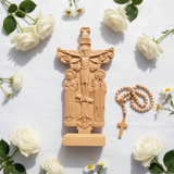 Orthodox Altar Table Ornament: Saints and the Crown of Thorns — Hand-Carved Wooden Cross