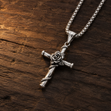 Rose Wrapped Cross Necklace, Retro Religious Pendant for Men Women