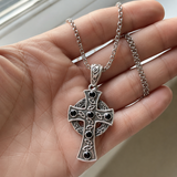 Vintage Celtic Cross Necklace with Black Stones – A Timeless Symbol of Faith