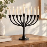9-Branch Hanukkah Menorah – A Symbol of Faith, Hope & Divine Light | Elegant Gold, Silver, Bronze & Black Candle Holder