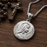 Virgin Mary Coin Necklace, 316L Titanium Steel Vintage Medal Pendant