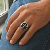 Vintage Cross Signet Ring, Religious Faith Men’s Ring