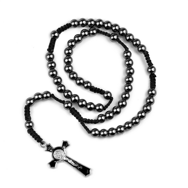 Black gallstone rosary five-segment hand-held rosary cross pendant