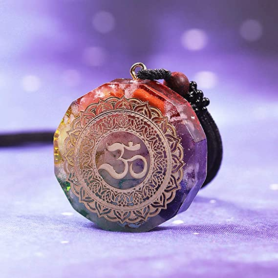 Orgonite Pendant Om Symbol Luminous Necklace Chakra Healing Energy Necklace Meditation Jewelry 1.38 inch