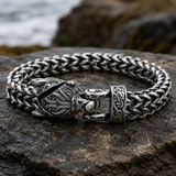 Viking Wolf Head Double Row Thick Stainless Steel Bracelet